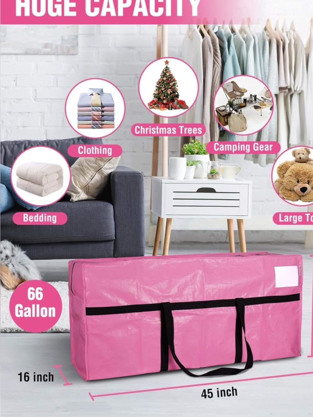Workpro Pink Large 66-Gallon Home Storage Bag - Heavy Duty Organizer